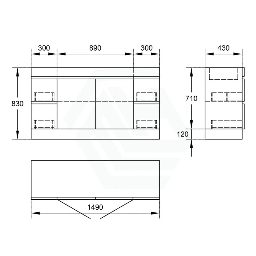 4-Drawer 2-Door 1500mm Freestanding Vanity with Kickboard Single/Double Bowl Shannon Oak Cabinet Only