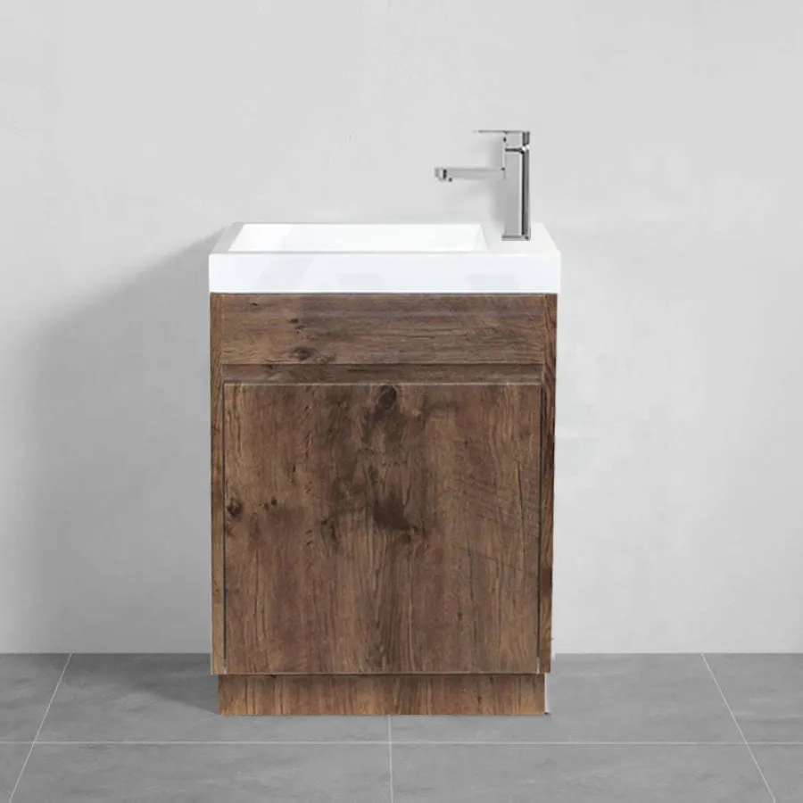 500x250x940mm Mini Bathroom Vanity Dark Oak Wood Grain Cabinet Ceramic Top Kickboard Freestanding PVC Filmed