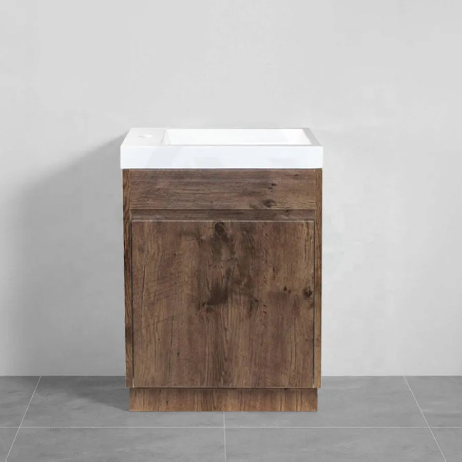 500x250x940mm Mini Bathroom Vanity Dark Oak Wood Grain Cabinet Ceramic Top Kickboard Freestanding PVC Filmed