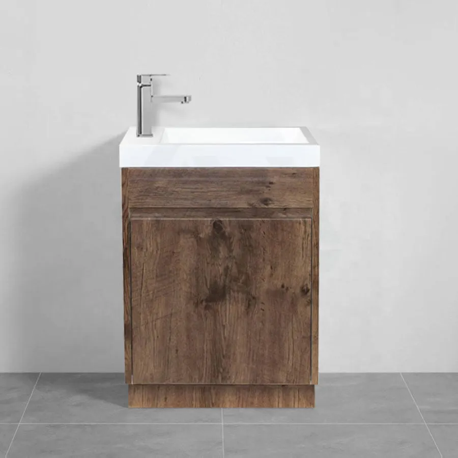 500x250x940mm Mini Bathroom Vanity Dark Oak Wood Grain Cabinet Ceramic Top Kickboard Freestanding PVC Filmed