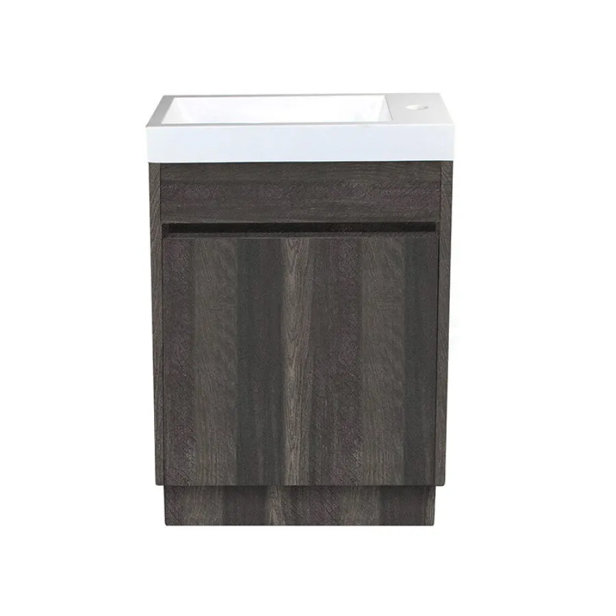 500x250x940mm PVC Filmed Floor Mini Bathroom Vanity Dark Grey Cabinet Ceramic Top Kickboard Freestanding