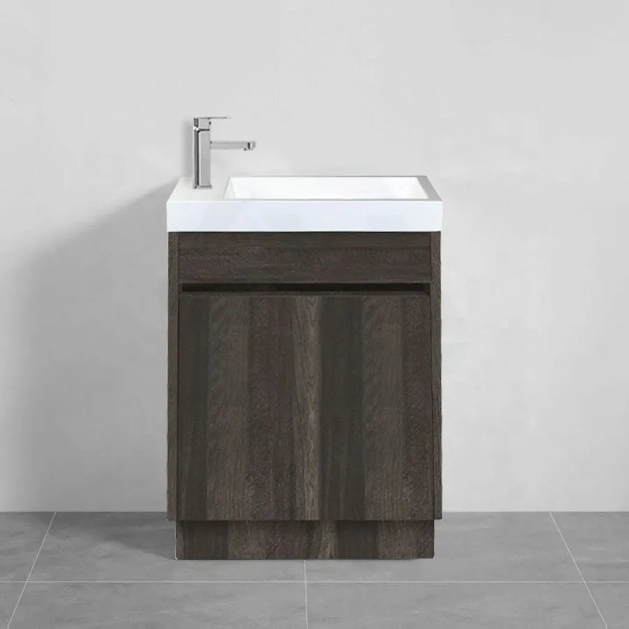 500x250x940mm PVC Filmed Floor Mini Bathroom Vanity Dark Grey Cabinet Ceramic Top Kickboard Freestanding