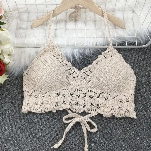 Boho Bohemian Summer Crochet Top Bikini Top Built in Bra