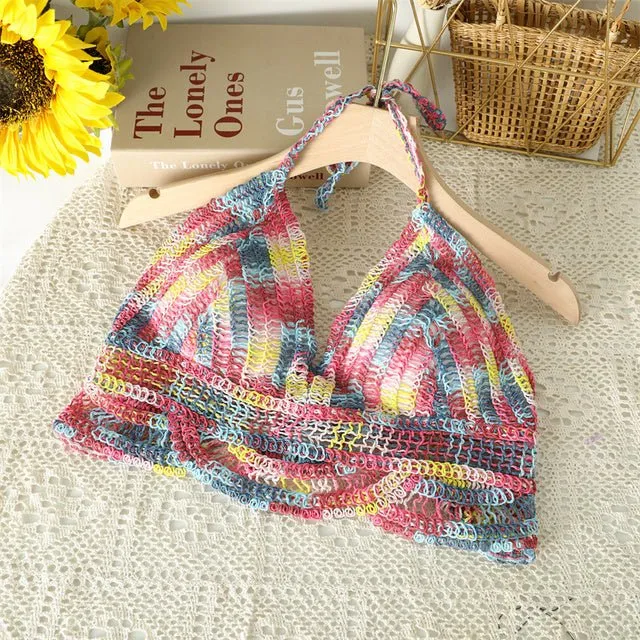 Boho Bohemian Summer Crochet Top Bikini Top Built in Bra