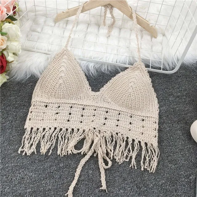 Boho Bohemian Summer Crochet Top Bikini Top Built in Bra