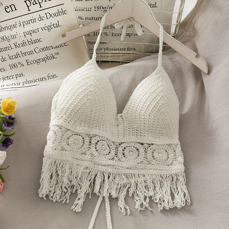 Boho Bohemian Summer Crochet Top Bikini Top Built in Bra