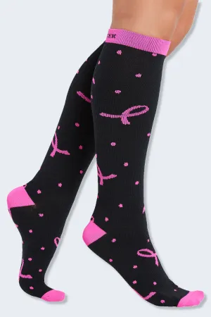 Cherokee Women's 10-15mmHg Polka Dot Pink Ribbon Support Socks