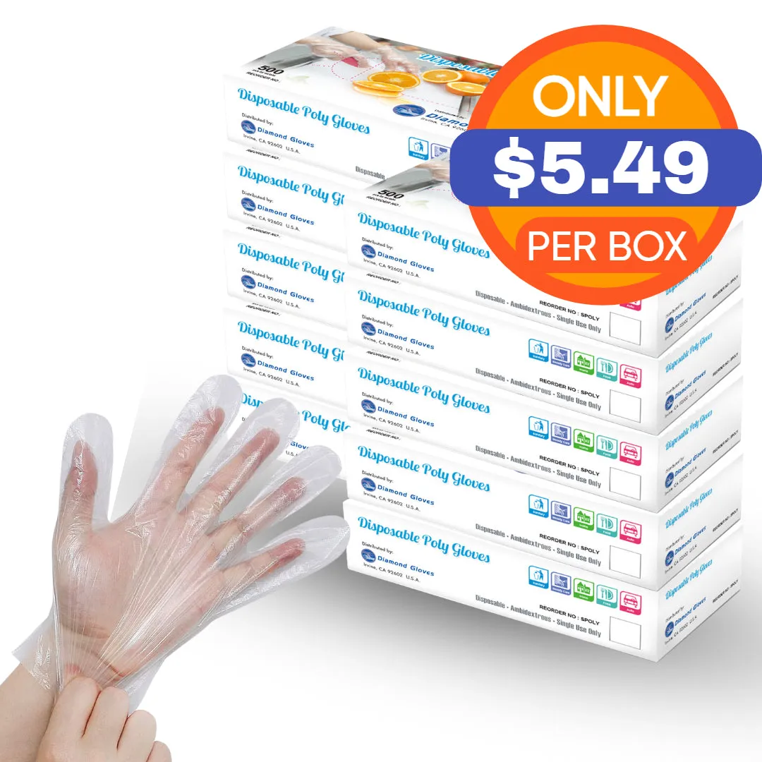 Disposable Poly Gloves Powder Free Multi-Purpose Polyethylene Gloves, 5,000 Gloves