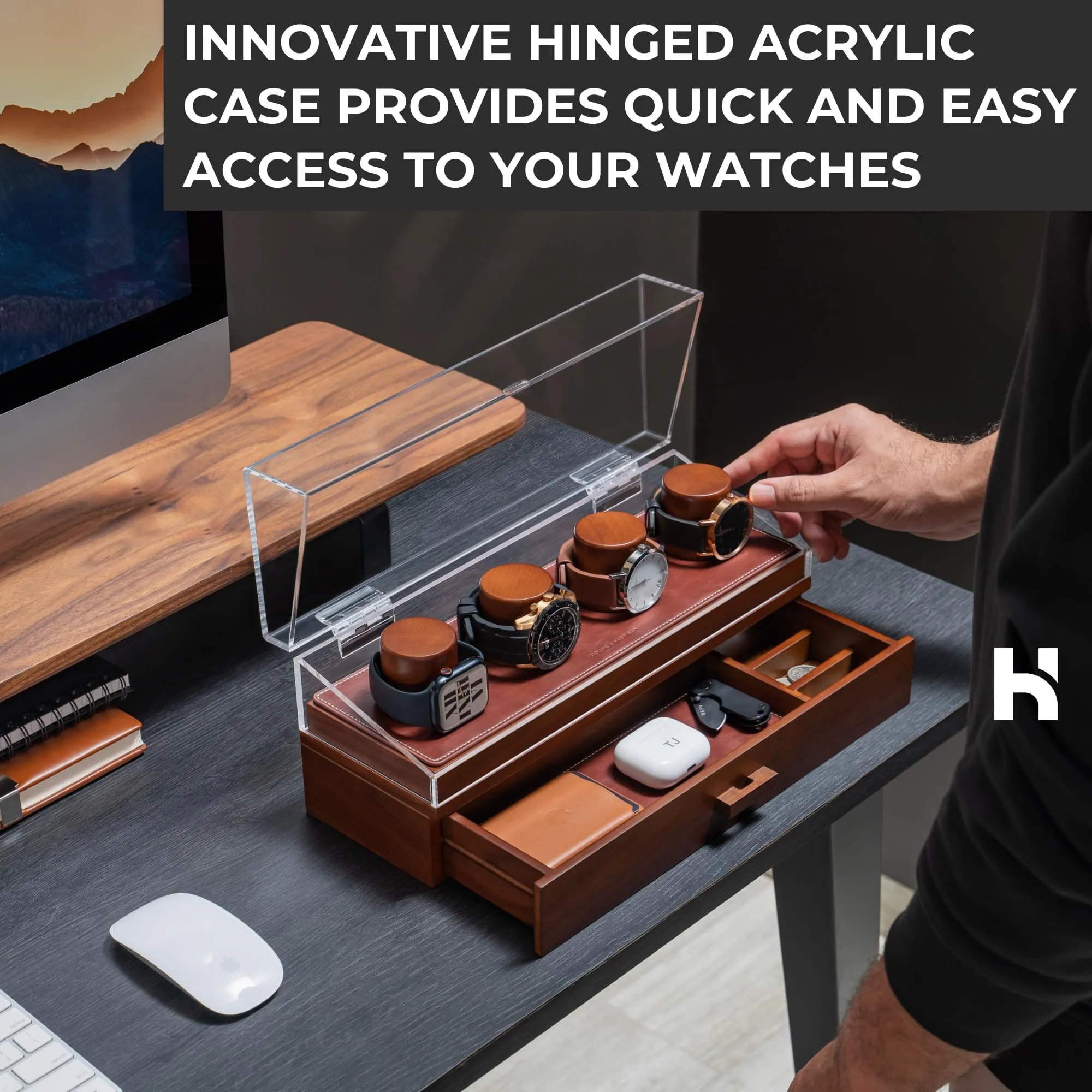 Elevate Your Collection Watch Deck Pro for 4 Watches Premium Display Case