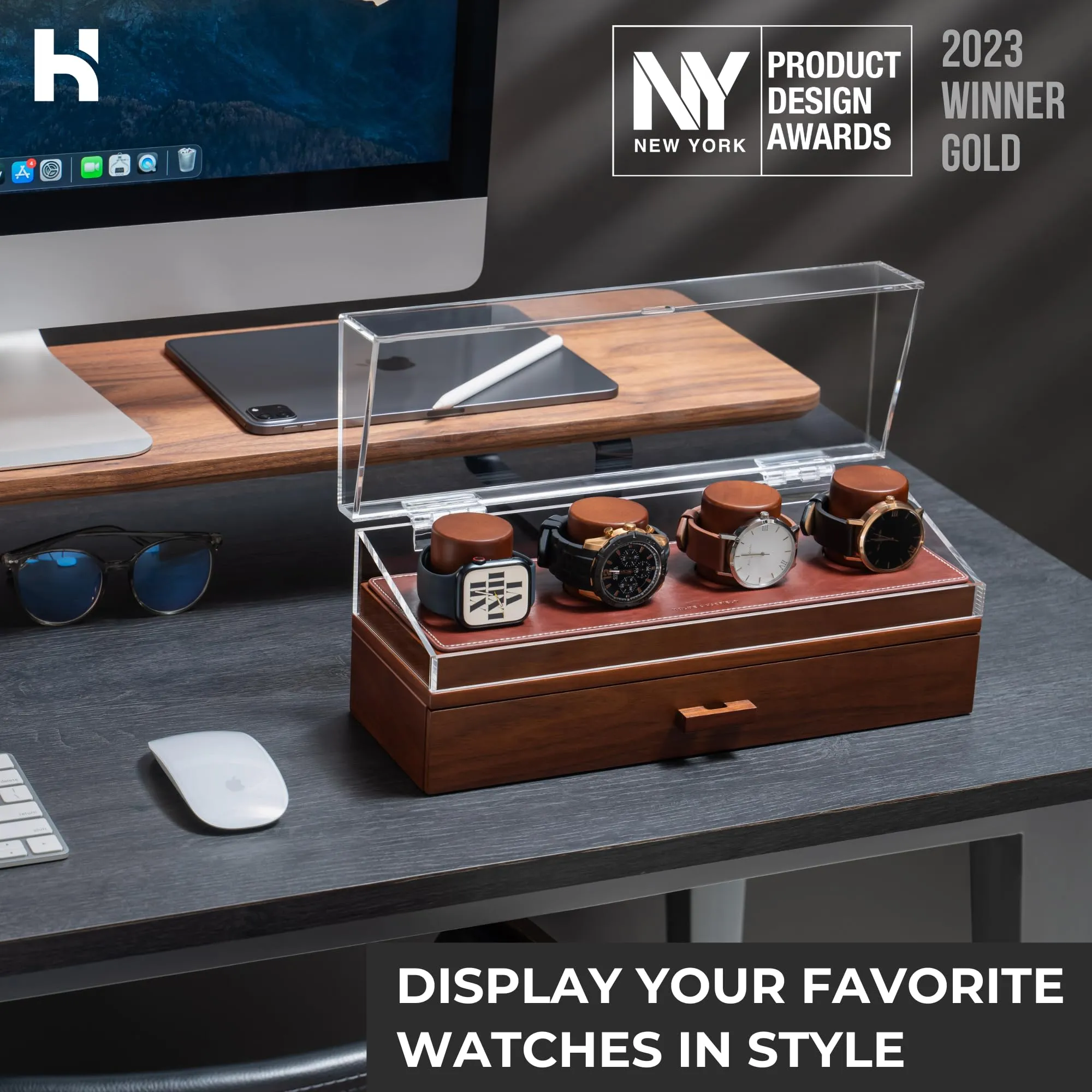 Elevate Your Collection Watch Deck Pro for 4 Watches Premium Display Case