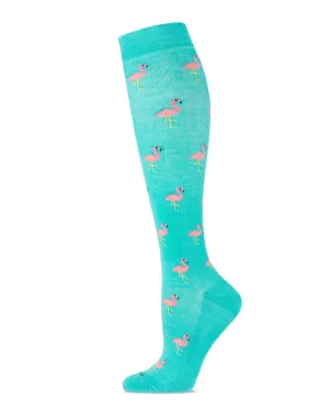 Fancy Flamingos (Teal/Aqua) Bamboo Compression Socks