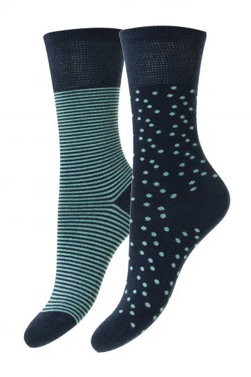 HJS Navy Spot Stripe Bamboo Socks Navy