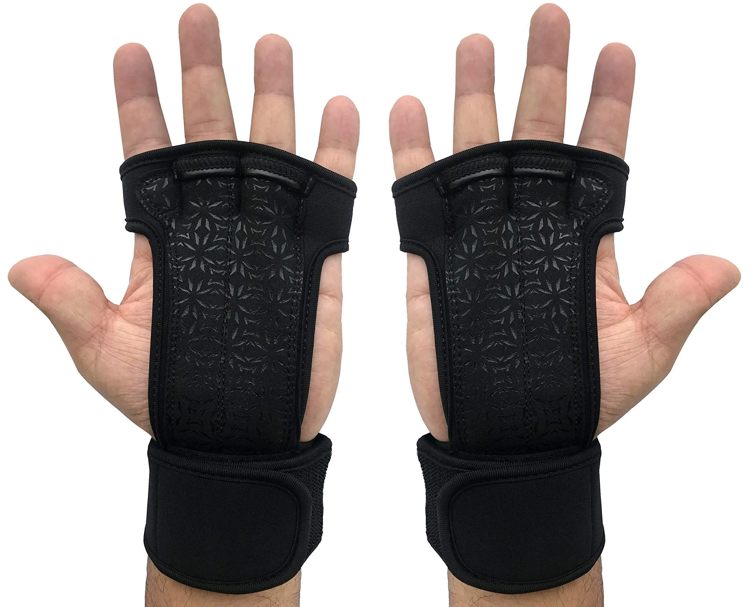 Kobo WTG-18 Professional Best Gymnastic Hand Grips/Cross Fitness Gloves for Pull Ups/Gym Gloves for Fitness/Functional Training Hand Protector (Black, Large)