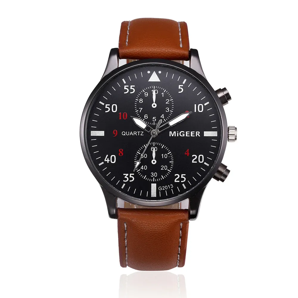 Leather Banded Analog Alloy Wrist Watch