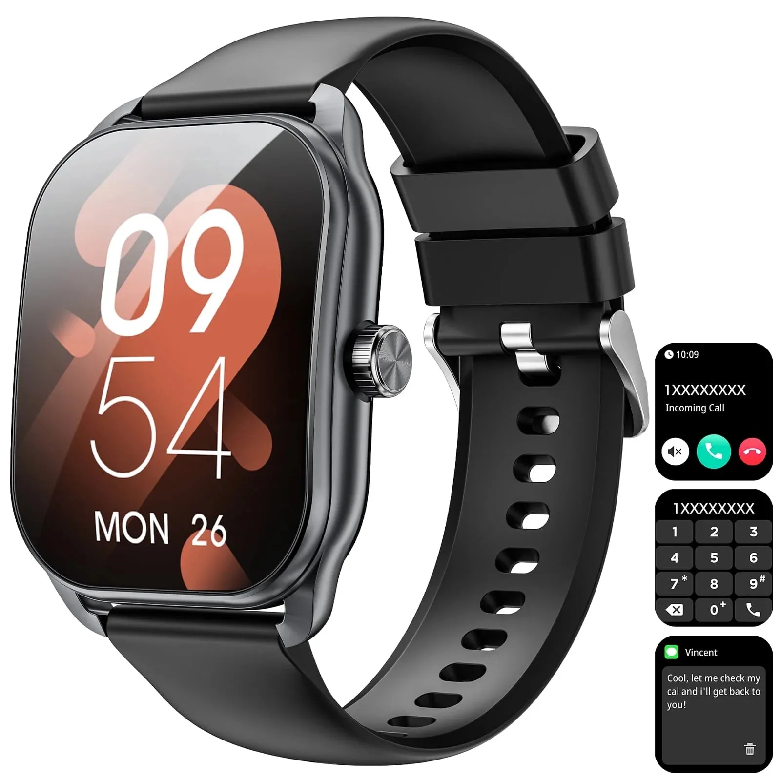 Men2.01 Smart Watch(Curved Screen) IP67 Waterproof Smartwatch Black