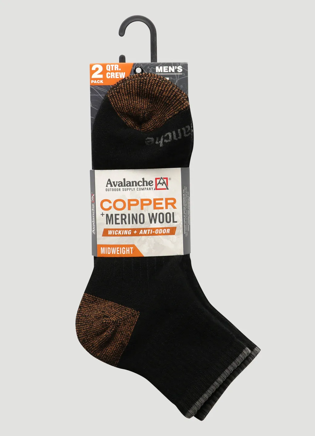 Men's Copper Infused Quarter Crew Socks 2-Pack