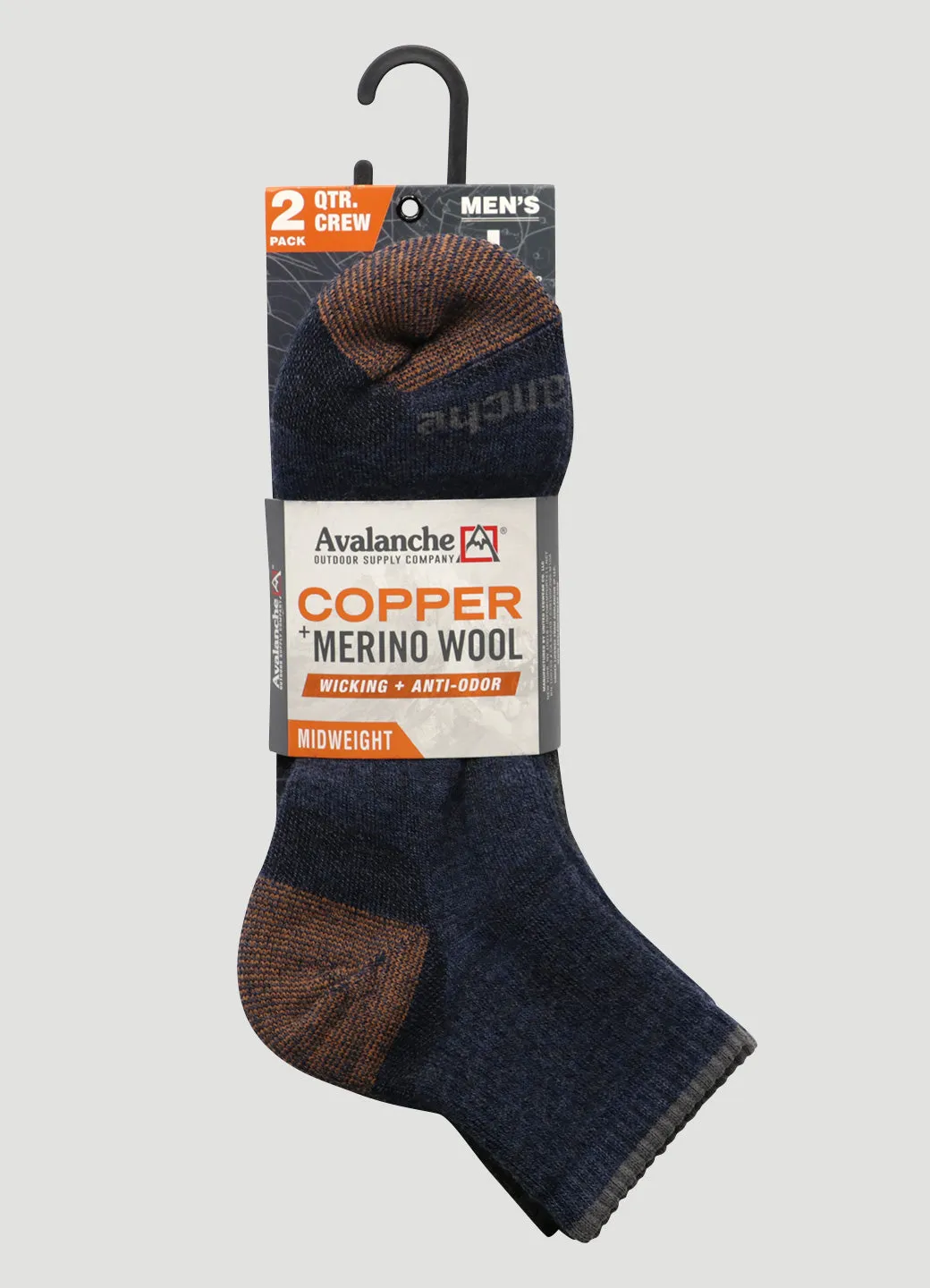 Men's Copper Infused Quarter Crew Socks 2-Pack