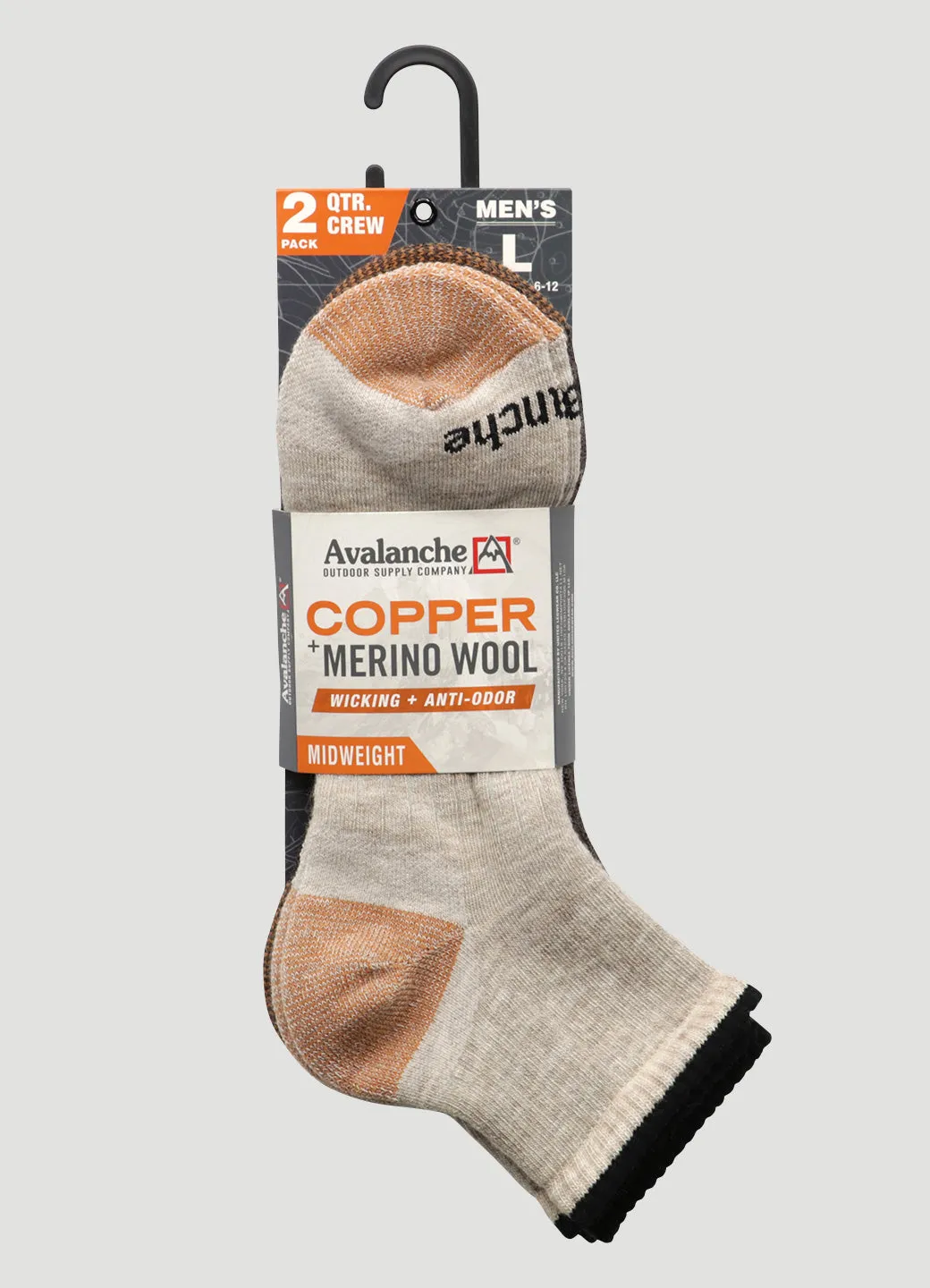 Men's Copper Infused Quarter Crew Socks 2-Pack