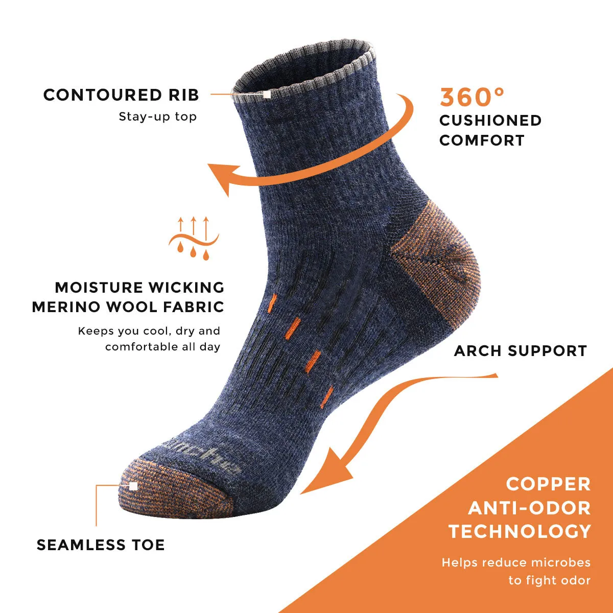 Men's Copper Infused Quarter Crew Socks 2-Pack