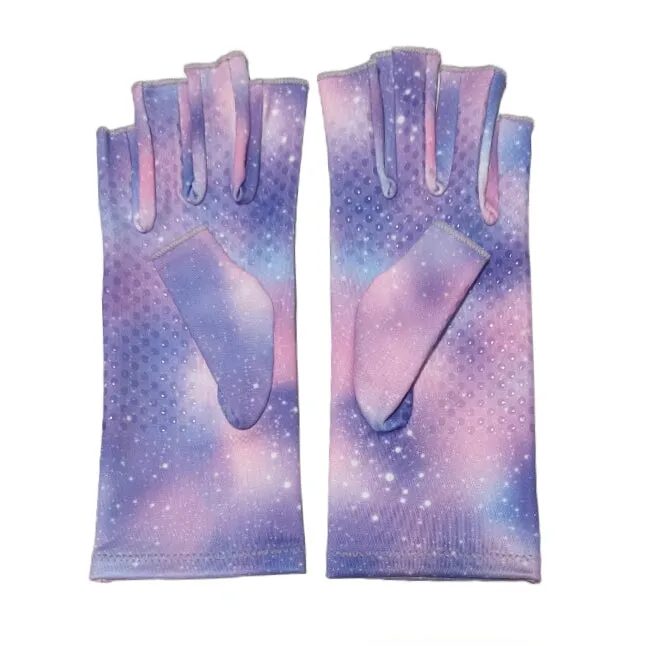 Pastel Galaxy Compression Gloves with grips