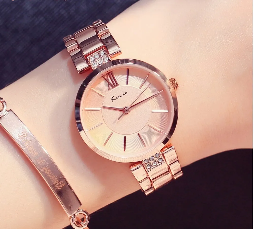 Rhinestone Rose Gold Watches | Dressed Wristwatch For Women