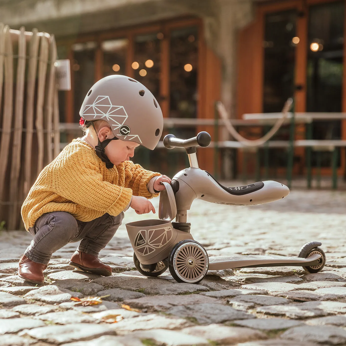 Scoot and Ride 2 in 1 Balance Bike / Scooter - Highway Kick 1 Lifestyle in Brown Lines