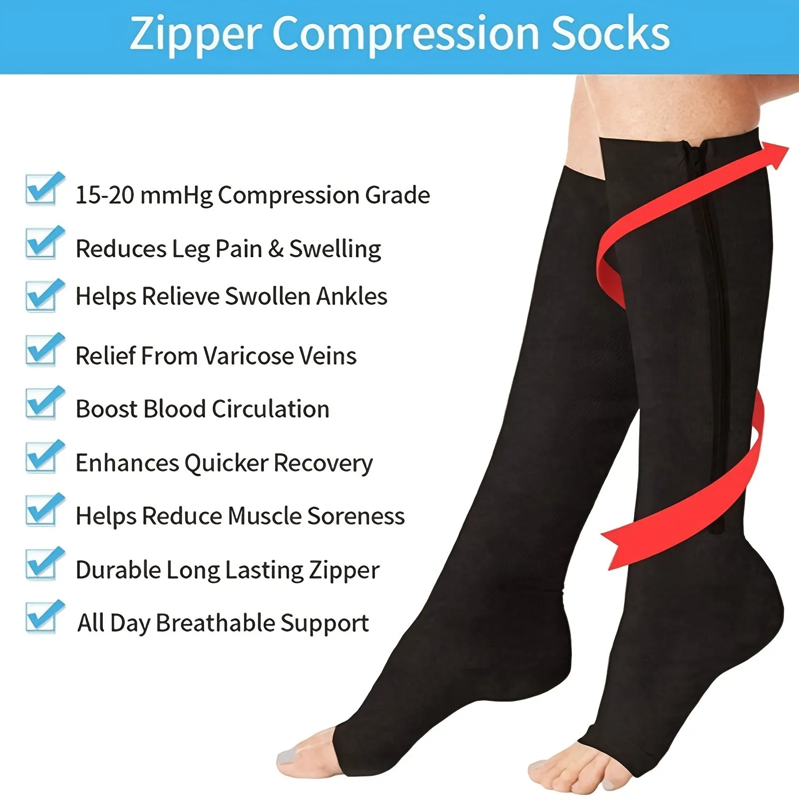 Zippered Compression Socks for Swelling Relief  Men  Women