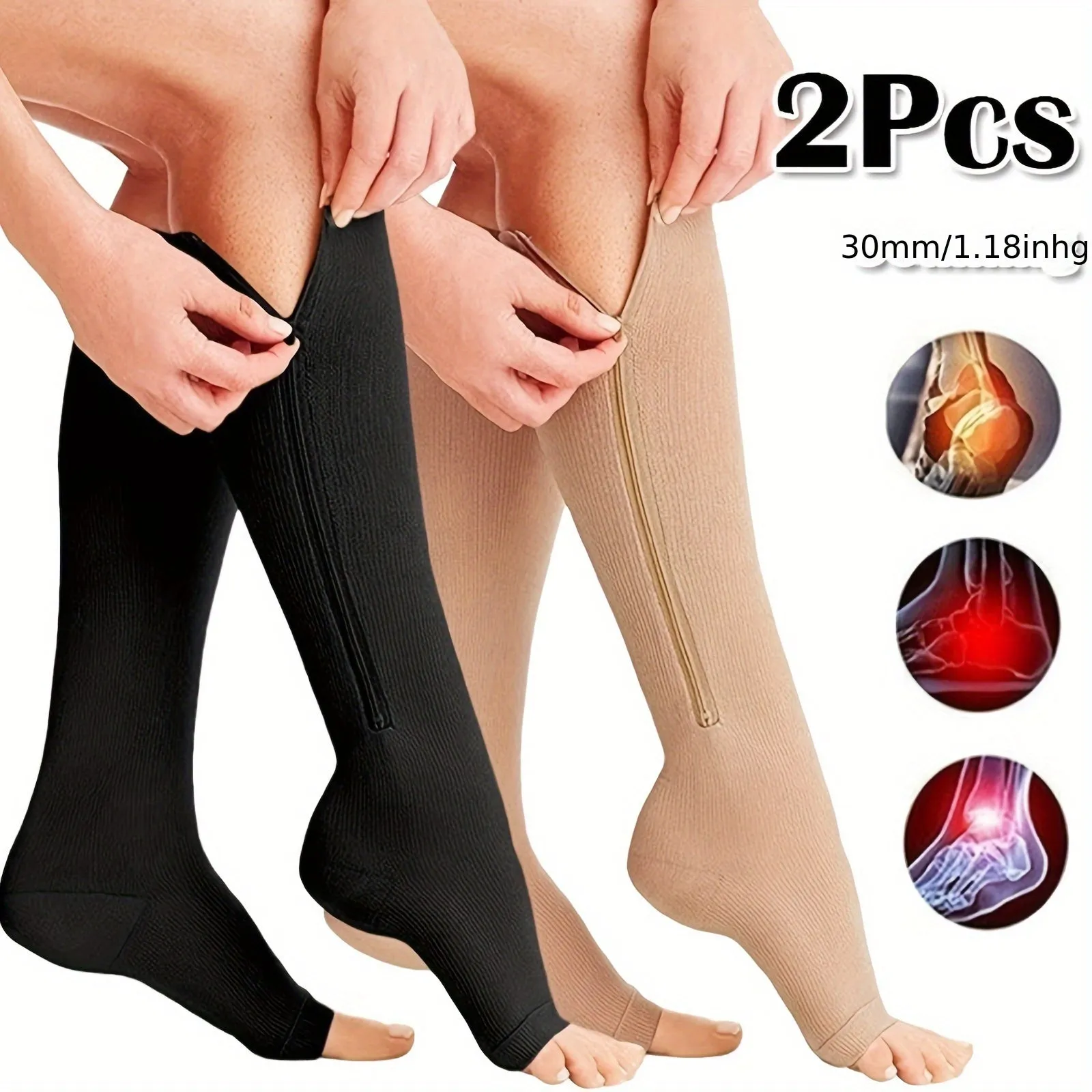 Zippered Compression Socks for Swelling Relief  Men  Women